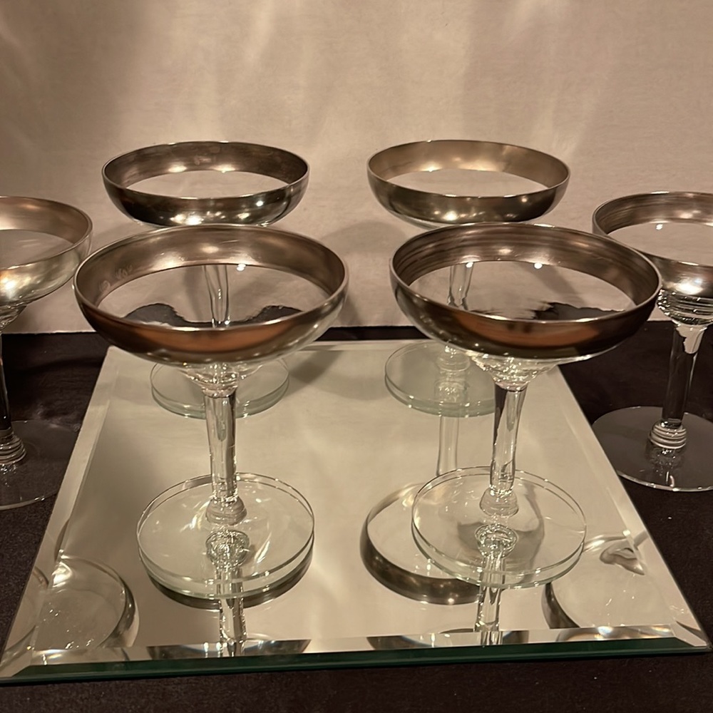Authentic Mid Century Dorothy Thorpe Champagne Coupe, Sterling Band Stemware